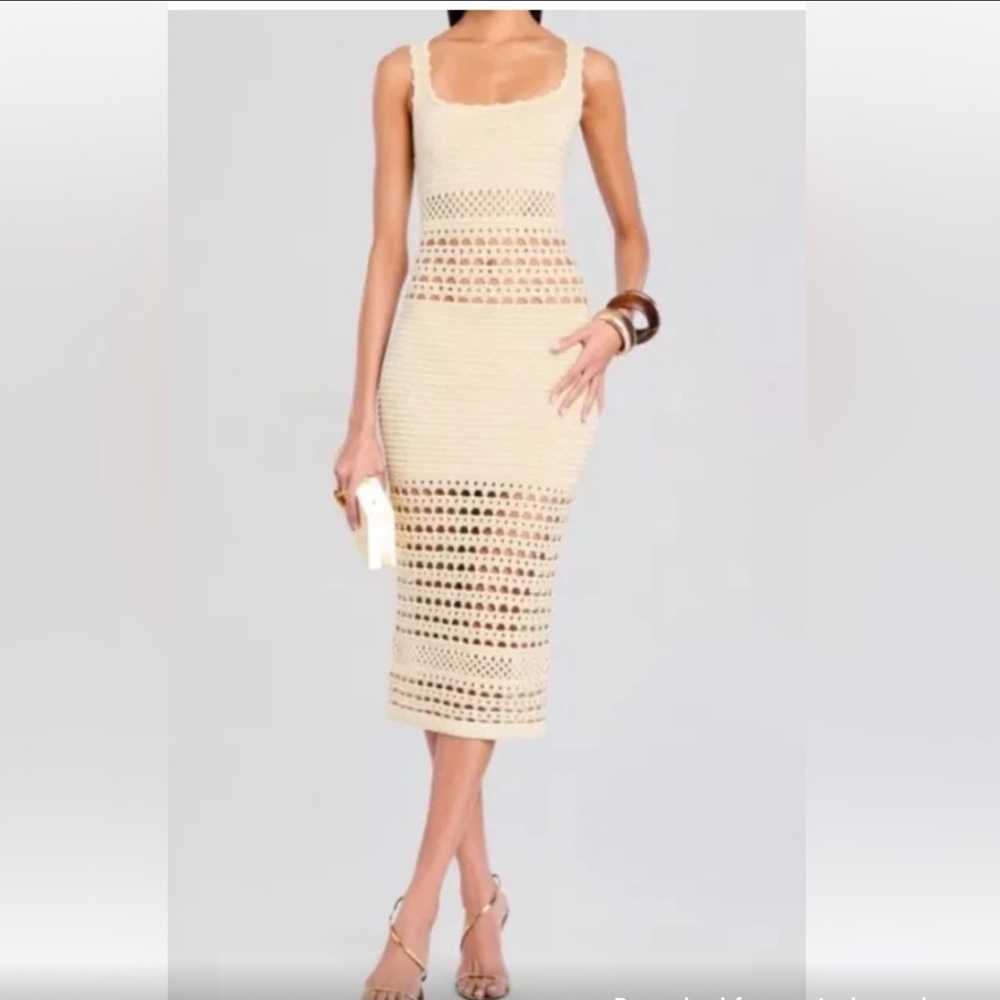 Retrofete Avril Crochet Dress Stretch Knit Gold Undertone Medium NWT New $495